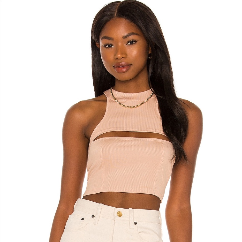 H:ours Tan Cutout Crop Top